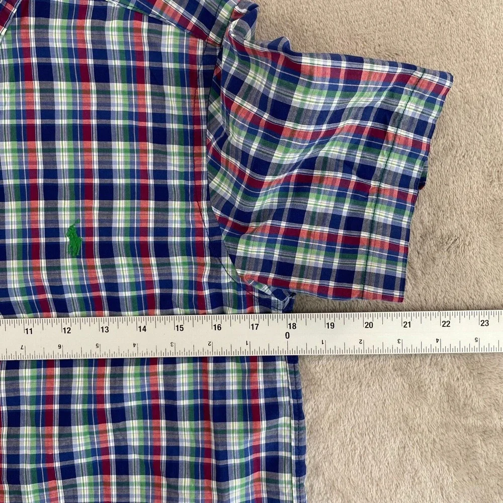 Polo Ralph Lauren Boys Large 14-16 Multi Plaid Madras Short Sleeve‎ Pony Preppy